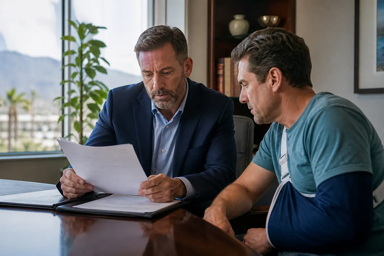 An attorney walks an injured Riverside client through their car accident claim during a free consultation