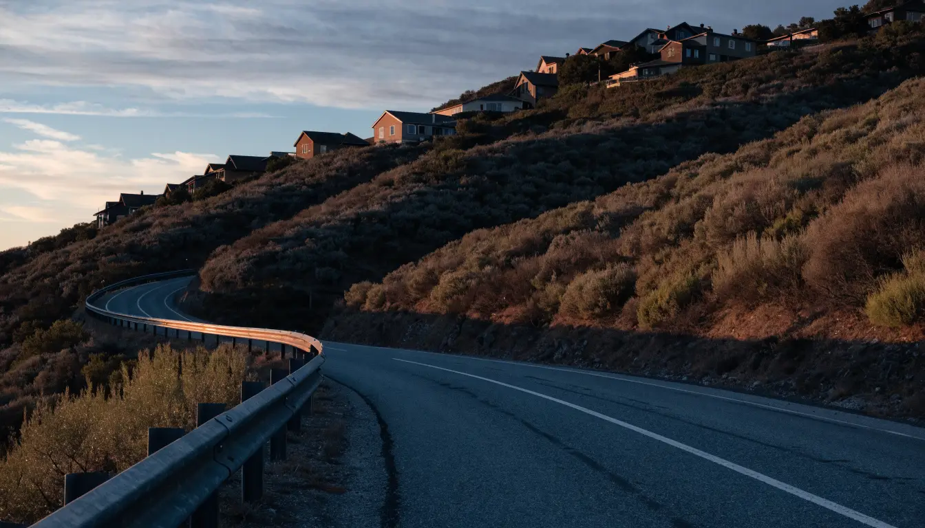 A hillside residential grade in Canyon Crest, Riverside — where braking and speed fights begin