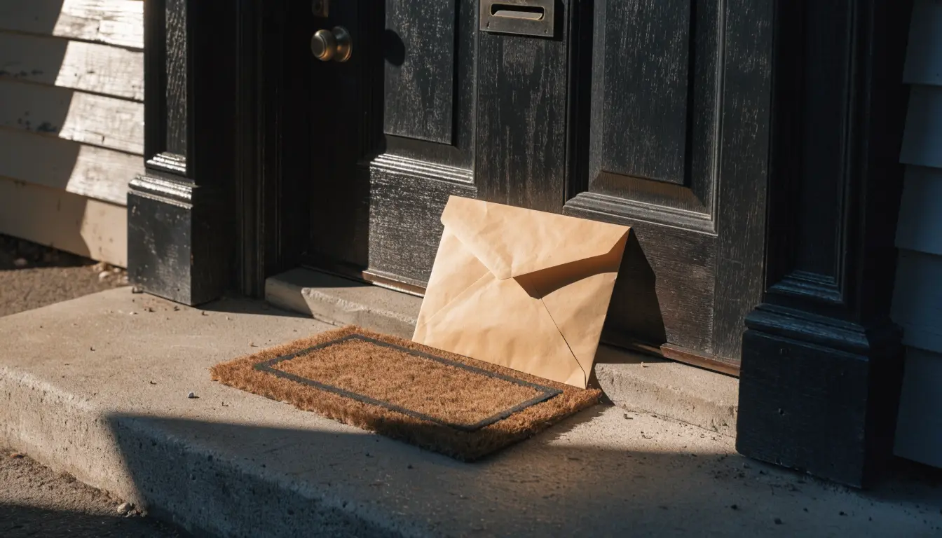 A formal envelope on a porch — the worry of being sued after a Riverside car accident